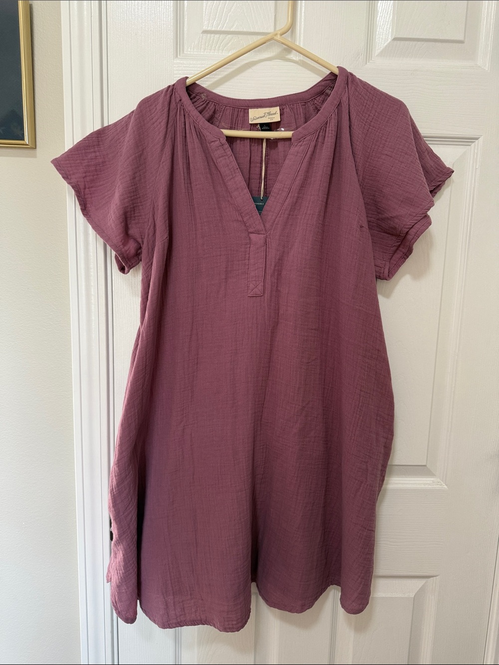 Universal Threads Women’s Short Sleeve V-Neck Tunic Dress - Dusty Plum NWT Sz Lg